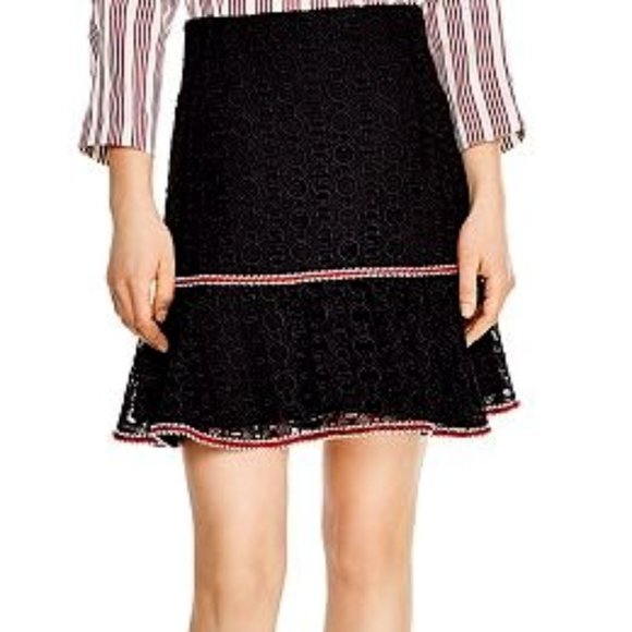 Sandro Richard Chain-Link Lace Skirt black with red and white trim size 1 - Picture 1 of 6